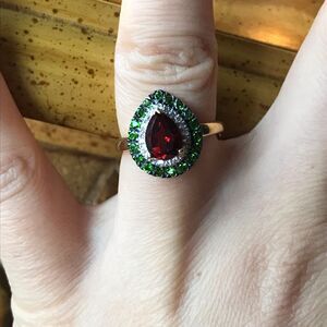 Natural Citrine Chrome Diopside Sterling Silver Yellow Gold Vermeil Ring Size 6